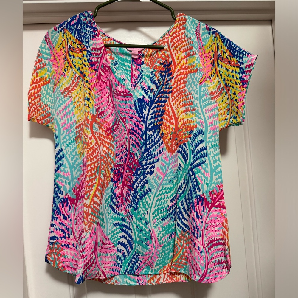 Lilly Pulitzer Top XS Asher Silk Blouse Electric Feel